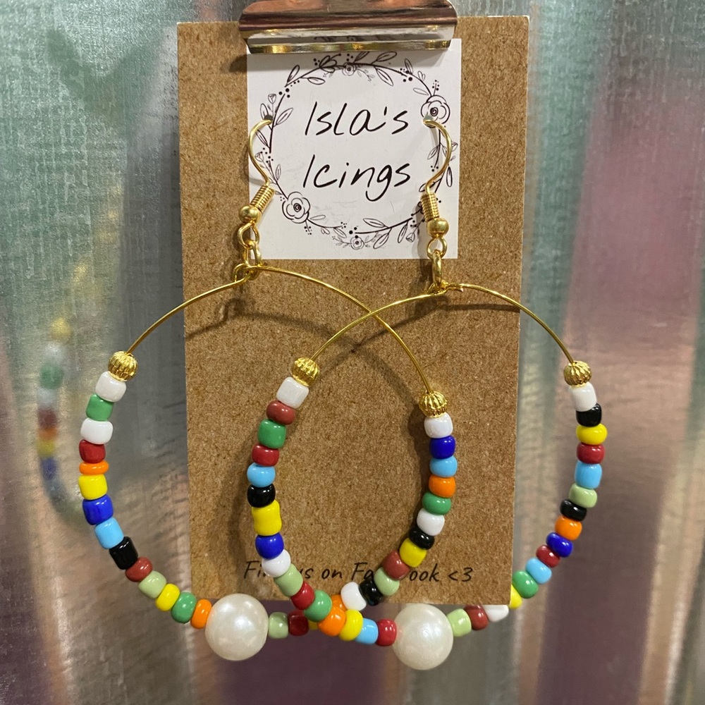 Beaded Hoop Earrings - Large